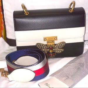 GUCCI Calfskin Sylvie Web Queen Margaret Shoulder Bag Black and  White